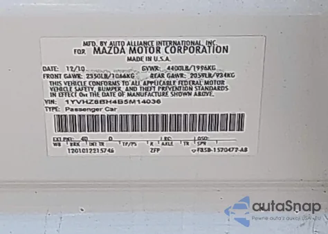 2011 Mazda Mazda6 I Sport from USA, damaged, VIN 1YVHZ8BH4B5M14036